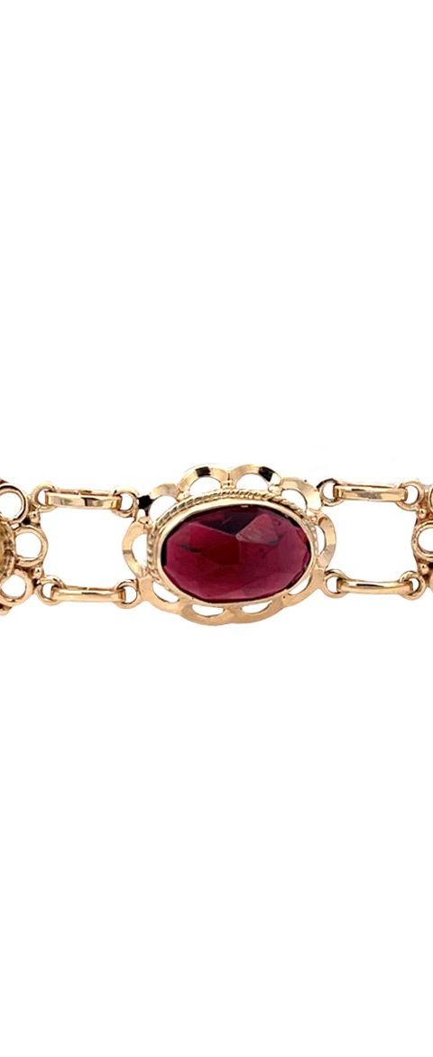 Vintage 14K Gold Boat Link Bracelet with Garnet